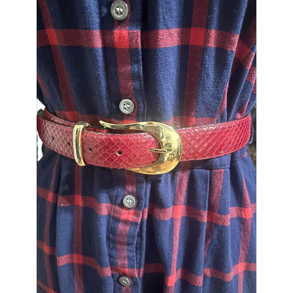 Vintage Araldi Real Reptile Red Leather Belt Gold Buckle Made in Italy Size 75